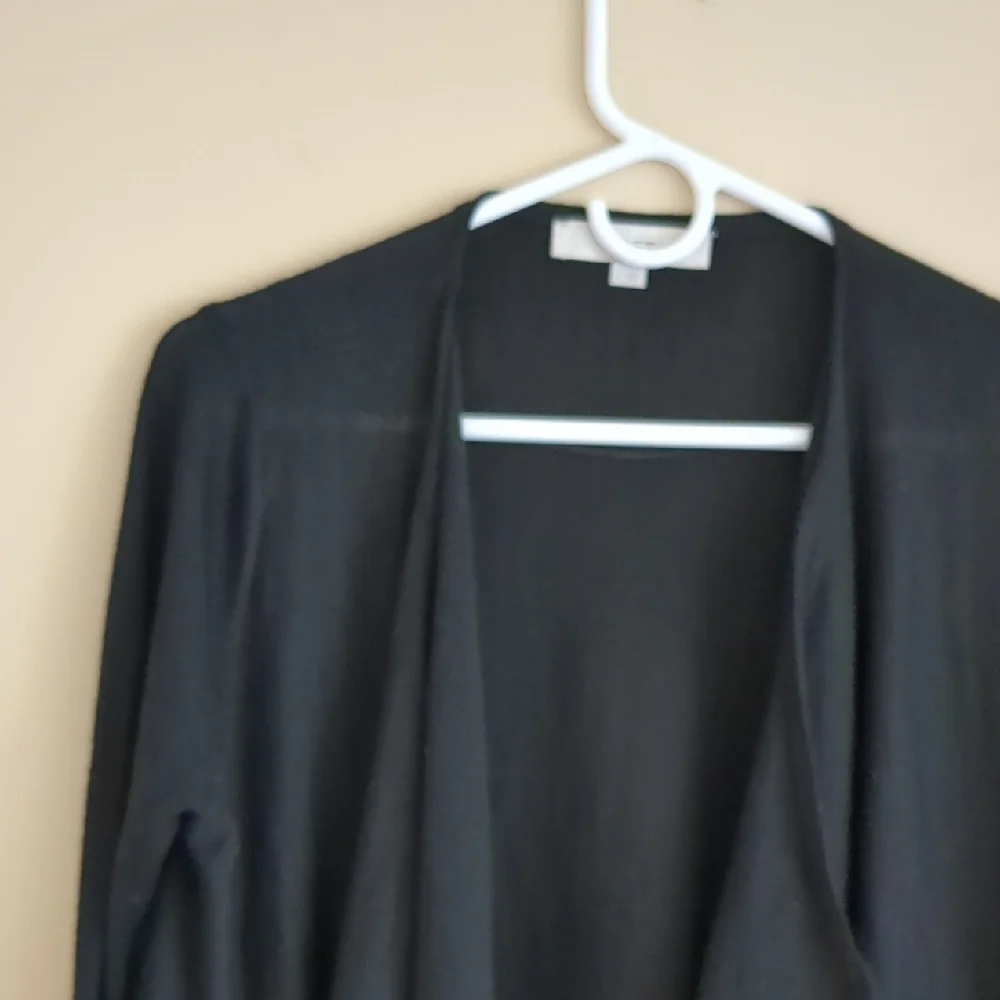 Large Ann Taylor Loft Women's Solid Black Open Front Cardigan Goth Office - Picture 2 of 11